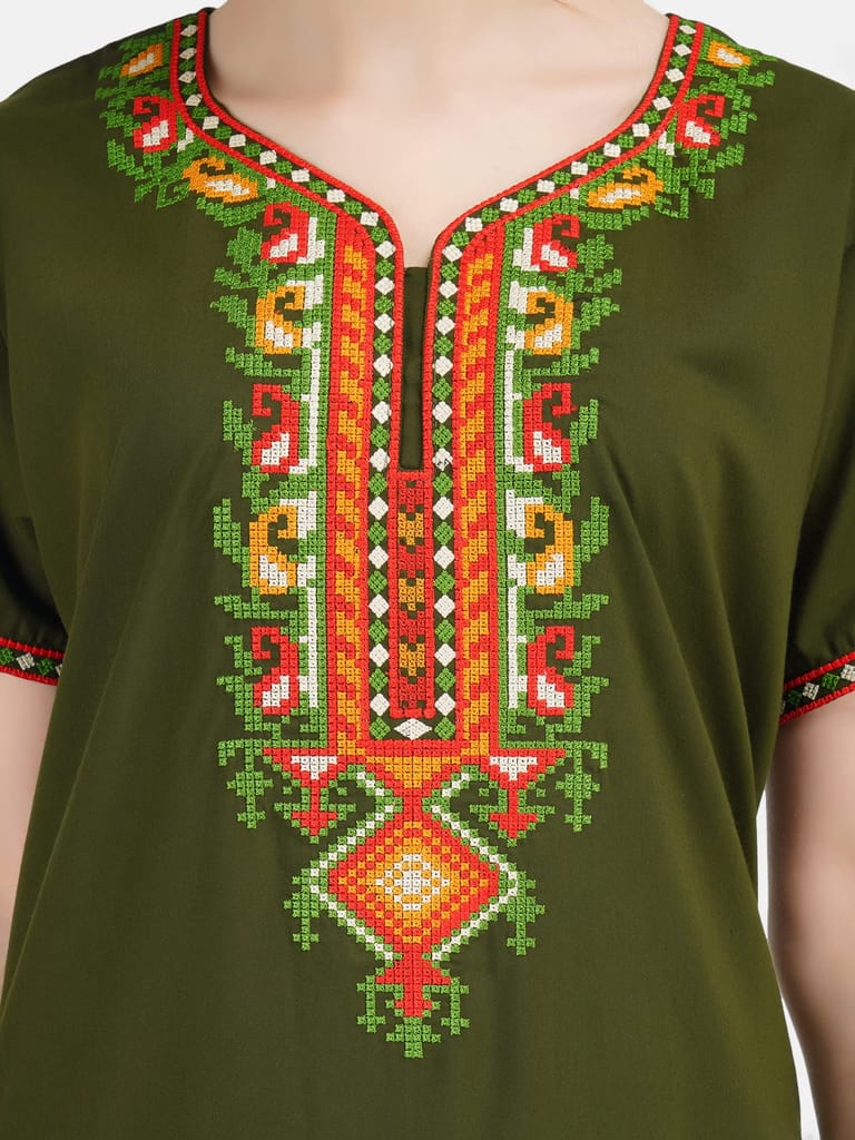 KOI SLEEPWEAR Women's Cotton Blend Embroidered Maxi Nightgown