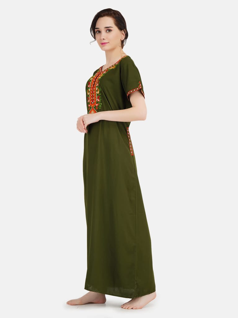 KOI SLEEPWEAR Women's Cotton Blend Embroidered Maxi Nightgown