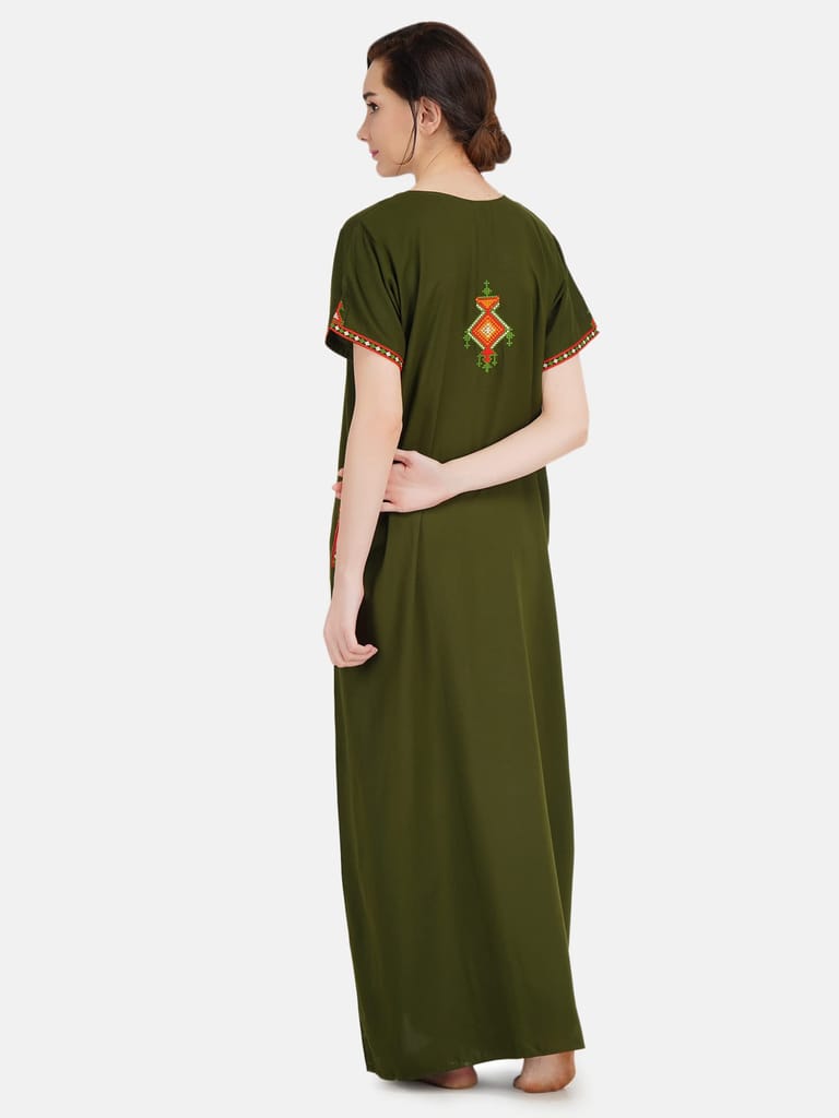 KOI SLEEPWEAR Women's Cotton Blend Embroidered Maxi Nightgown