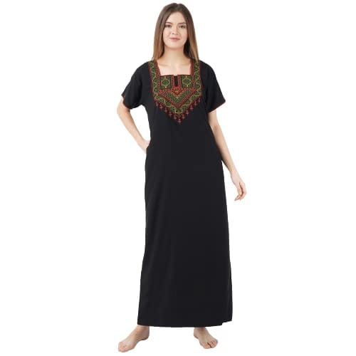 KOI SLEEPWEAR Premium Women Embroidery Night Gown Lizzybizzy Cotton Nighty Maxi