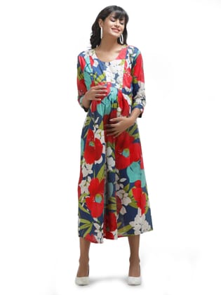 Casual Maternity Dress with Floral Print Multicolour