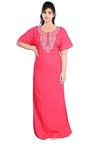 VALENCIA SLEEPWEAR Women's Cotton Embroidered Maxi Nighty (VS-Npeach_LP1_Peach_Free Size) - Nightwear & Loungewear | Buy online on ZillyBuy