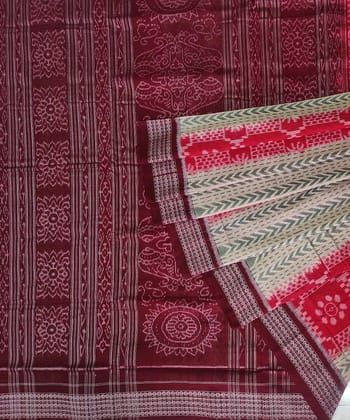 Red Maroon Sambalpuri Handwoven Single Ikat Cotton Saree
