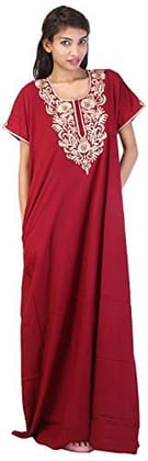VALENCIA SLEEPWEAR lissybissy Cotton Resham Embroidery Nighty Night Gown Maxi for Women A line (Maroon)