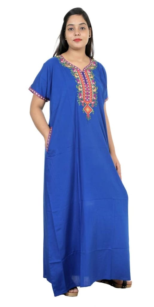 VALENCIA SLEEPWEAR lissybissy Cotton Resham Embroidery Nighty Night Gown Maxi for Women A line (MA_Blue_Blue) - Nightwear & Loungewear | Buy online on ZillyBuy