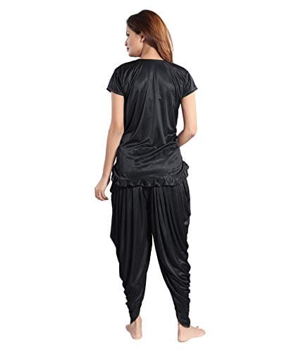 VALENCIA SLEEPWEAR Black Patiala Nightsuit Nightwear