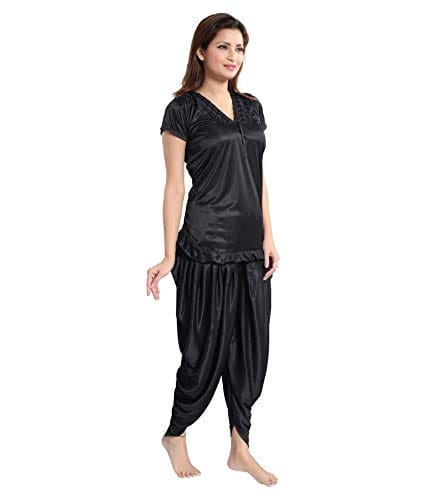 VALENCIA SLEEPWEAR Black Patiala Nightsuit Nightwear