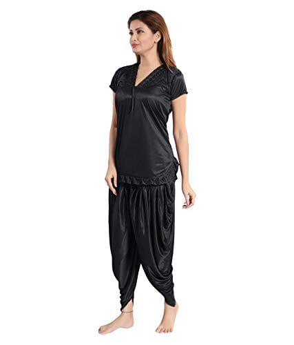 VALENCIA SLEEPWEAR Black Patiala Nightsuit Nightwear