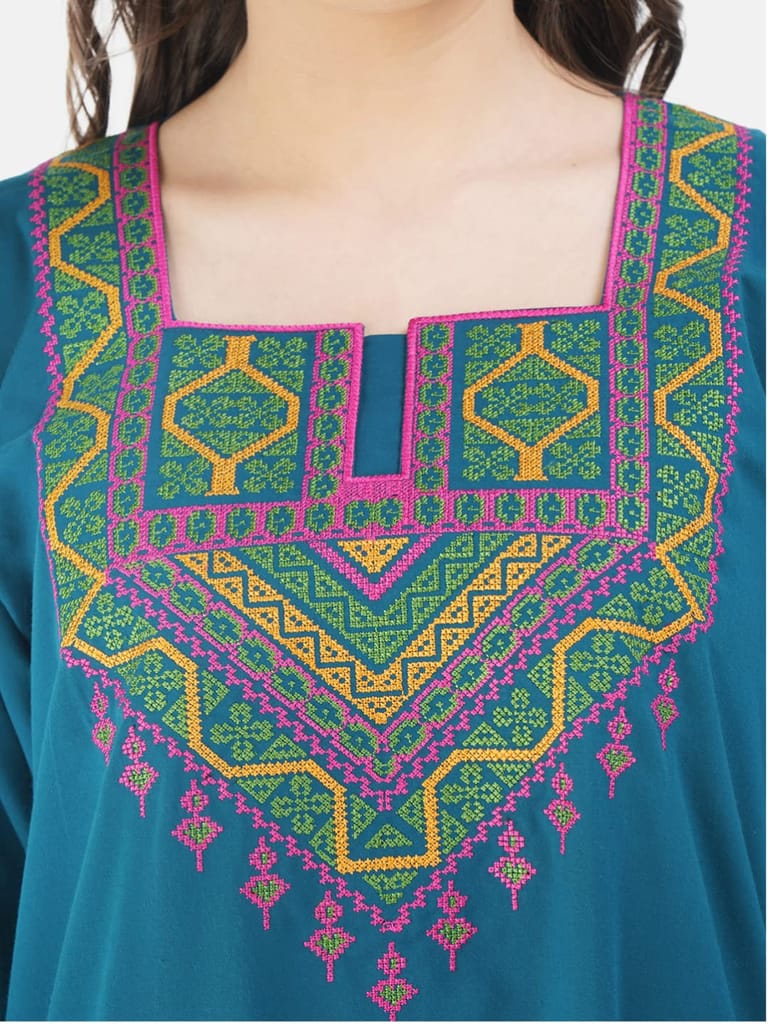 VALENCIA SLEEPWEAR Cotton LizzyBizzy Embroidery Nighty Nightwear Maxi Nightgown Plain Peacock Green