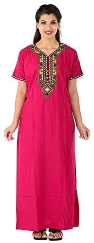 Valencia Cotton LizzyBizzy Embroidery Nighty Nightwear Maxi Nightgown Plain Pink