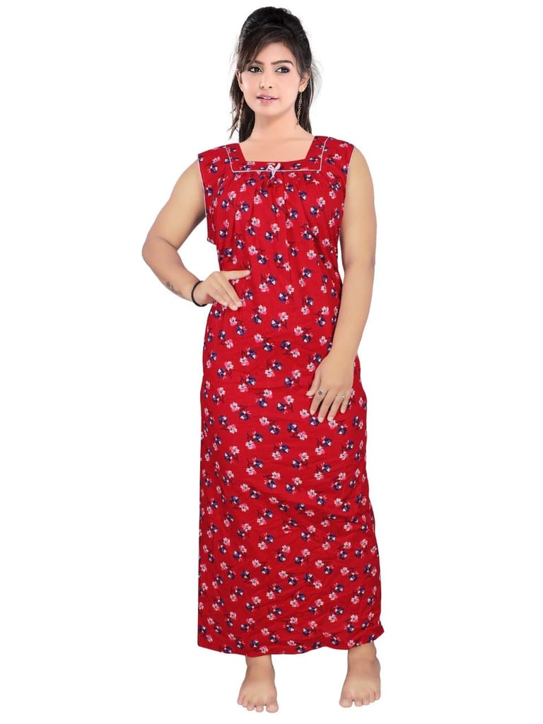 VALENCIA SLEEPWEAR lissybissy Cotton Resham Embroidery Nighty Night Gown Maxi for Women A line (Red) - Nightwear & Loungewear | Buy online on ZillyBuy