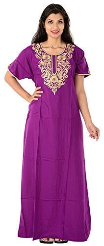 VALENCIA SLEEPWEAR lissybissy Cotton Resham Embroidery Nighty Night Gown Maxi for Women A line (Purple)