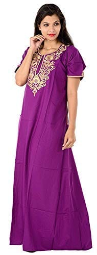 VALENCIA SLEEPWEAR lissybissy Cotton Resham Embroidery Nighty Night Gown Maxi for Women A line (Purple)