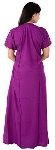 VALENCIA SLEEPWEAR lissybissy Cotton Resham Embroidery Nighty Night Gown Maxi for Women A line (Purple)