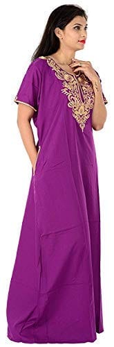 VALENCIA SLEEPWEAR lissybissy Cotton Resham Embroidery Nighty Night Gown Maxi for Women A line (Purple)