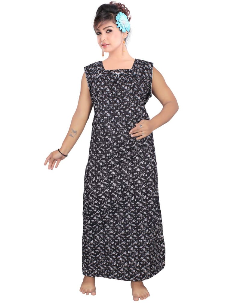 VALENCIA SLEEPWEAR lissybissy Cotton Resham Embroidery Nighty Night Gown Maxi for Women A line (Black) - Nightwear & Loungewear | Buy online on ZillyBuy