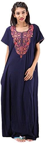 VALENCIA SLEEPWEAR Plain Patty Embroidery Gown Maxi Nightwear Nighty Lizzy Bizzy Soft Fabric Navy Blue