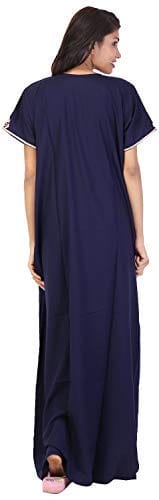 VALENCIA SLEEPWEAR Plain Embroidery Gown Maxi Nightwear Nighty Lizzy Bizzy Soft Fabric. Navy Blue