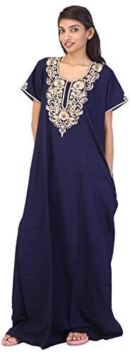 VALENCIA SLEEPWEAR lissybissy Cotton Resham Embroidery Nighty Night Gown Maxi for Women A line (Navy Blue)