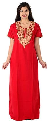 VALENCIA SLEEPWEAR Plain Embroidery Gown Maxi Nightwear Nighty Lizzy Bizzy Soft Fabric. Red