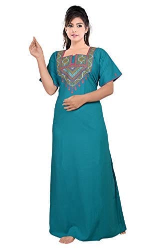 VALENCIA SLEEPWEAR Cotton LizzyBizzy Embroidery Nighty Nightwear Maxi Nightgown Plain