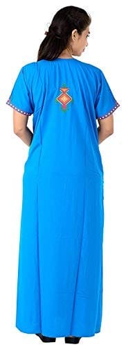 Valencia Cotton LizzyBizzy Embroidery Nighty Nightwear Maxi Nightgown Plain Sky Blue