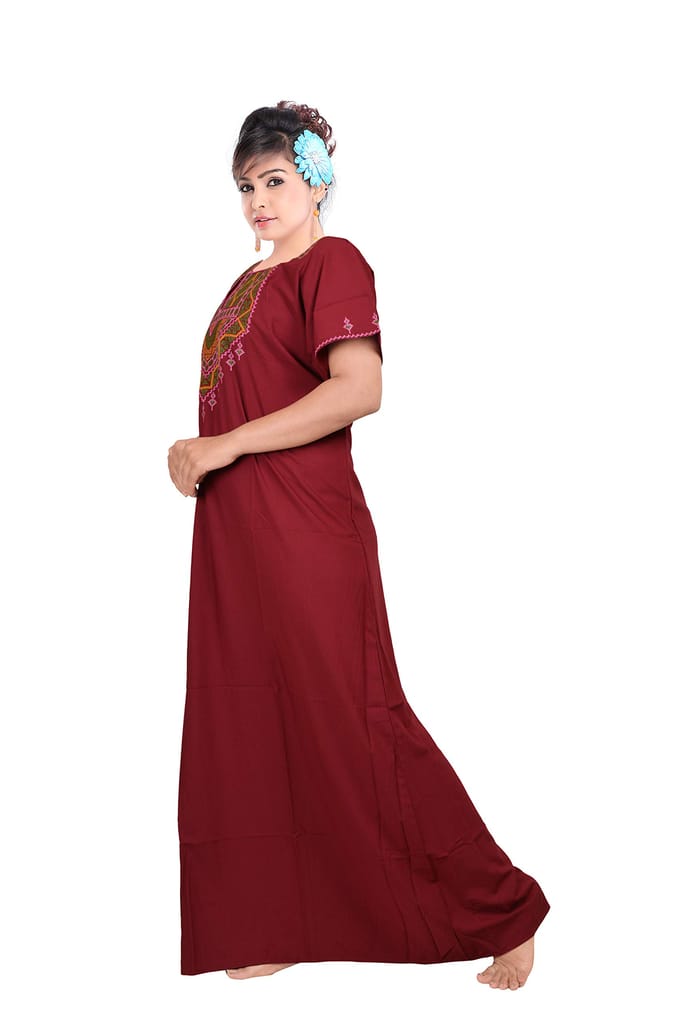 VALENCIA SLEEPWEAR Lizzy Bizzy Cotton Embroidery Nighty Nightwear Maxi Plain for Women