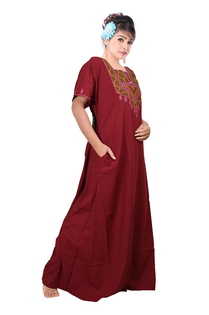 VALENCIA SLEEPWEAR Lizzy Bizzy Cotton Embroidery Nighty Nightwear Maxi Plain for Women