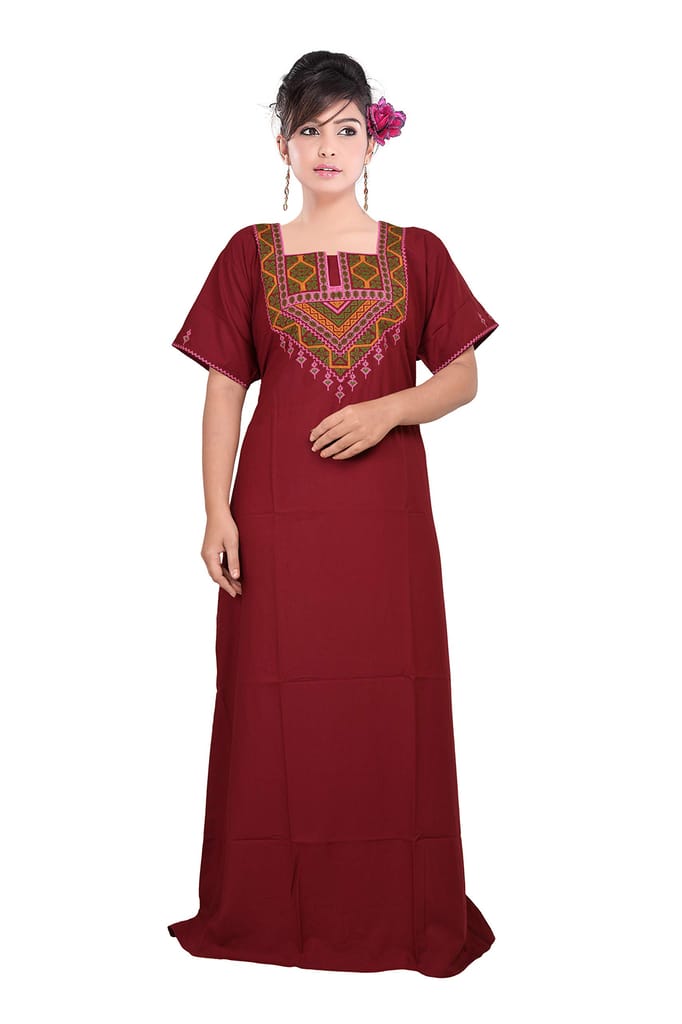 VALENCIA SLEEPWEAR Lizzy Bizzy Cotton Embroidery Nighty Nightwear Maxi Plain for Women