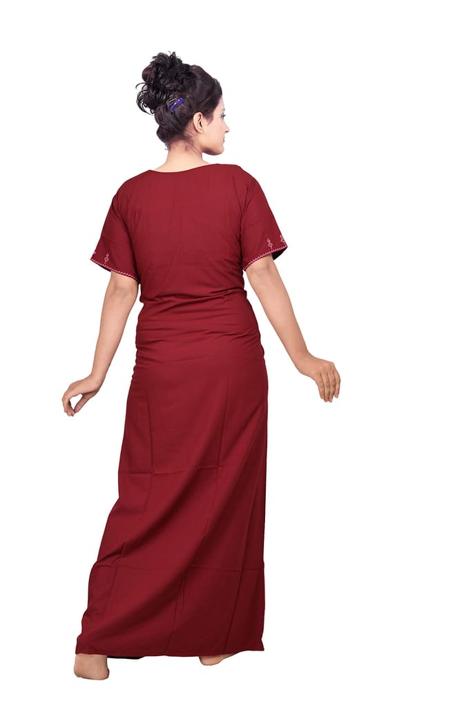 VALENCIA SLEEPWEAR Lizzy Bizzy Cotton Embroidery Nighty Nightwear Maxi Plain for Women