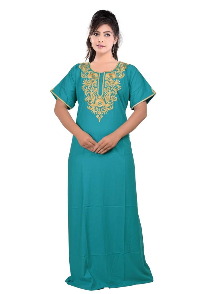 VALENCIA SLEEPWEAR Plain Embroidery Gown Maxi Nightwear Nighty Lizzy Bizzy Soft Fabric (XX_Large, Sky Blue)