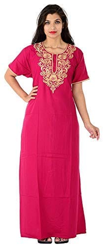 VALENCIA SLEEPWEAR lissybissy Cotton Resham Embroidery Nighty Night Gown Maxi for Women A line (Pink)