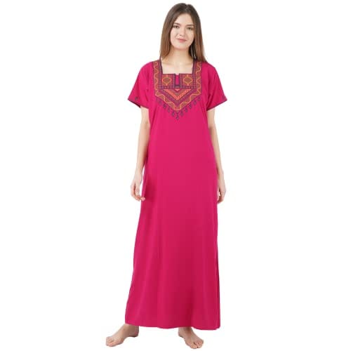 VALENCIA SLEEPWEAR Cotton LizzyBizzy Embroidery Nighty Nightwear Maxi Nightgown Plain Pink - Nightwear & Loungewear | Buy online on ZillyBuy