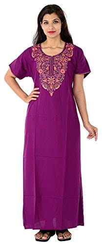 VALENCIA SLEEPWEAR lissybissy Cotton Resham Embroidery Nighty Night Gown Maxi for Women A line (Purple)