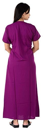 VALENCIA SLEEPWEAR lissybissy Cotton Resham Embroidery Nighty Night Gown Maxi for Women A line (Purple)