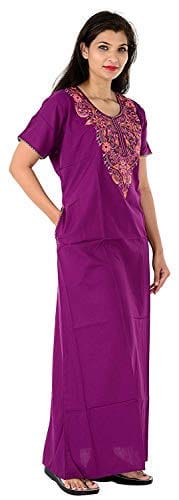 VALENCIA SLEEPWEAR lissybissy Cotton Resham Embroidery Nighty Night Gown Maxi for Women A line (Purple)
