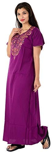 VALENCIA SLEEPWEAR lissybissy Cotton Resham Embroidery Nighty Night Gown Maxi for Women A line (Purple)