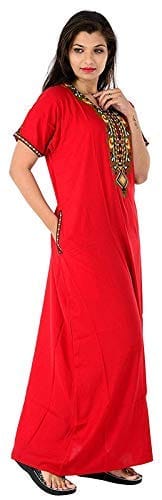 Valencia Cotton LizzyBizzy Embroidery Nighty Nightwear Maxi Nightgown Plain Red