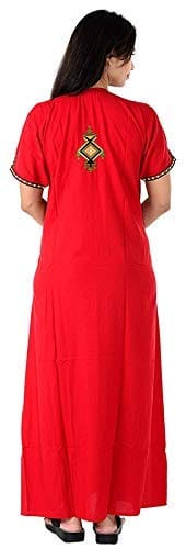Valencia Cotton LizzyBizzy Embroidery Nighty Nightwear Maxi Nightgown Plain Red
