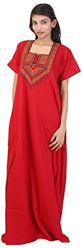 VALENCIA SLEEPWEAR Cotton LizzyBizzy Embroidery Nighty Nightwear Maxi Nightgown Plain Red