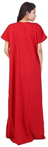 VALENCIA SLEEPWEAR Cotton LizzyBizzy Embroidery Nighty Nightwear Maxi Nightgown Plain Red