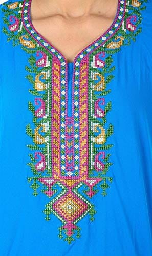 Valencia Cotton LizzyBizzy Embroidery Nighty Nightwear Maxi Nightgown Plain Sky Blue