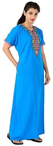 Valencia Cotton LizzyBizzy Embroidery Nighty Nightwear Maxi Nightgown Plain Sky Blue