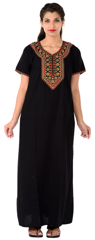 VALENCIA SLEEPWEAR lissybissy Cotton Resham Embroidery Nighty Night Gown Maxi for Women A line (Black) - Nightwear & Loungewear | Buy online on ZillyBuy