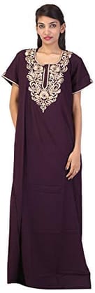 VALENCIA SLEEPWEAR Plain Embroidery Gown Maxi Nightwear Nighty Lizzy Bizzy Soft Fabric Wine