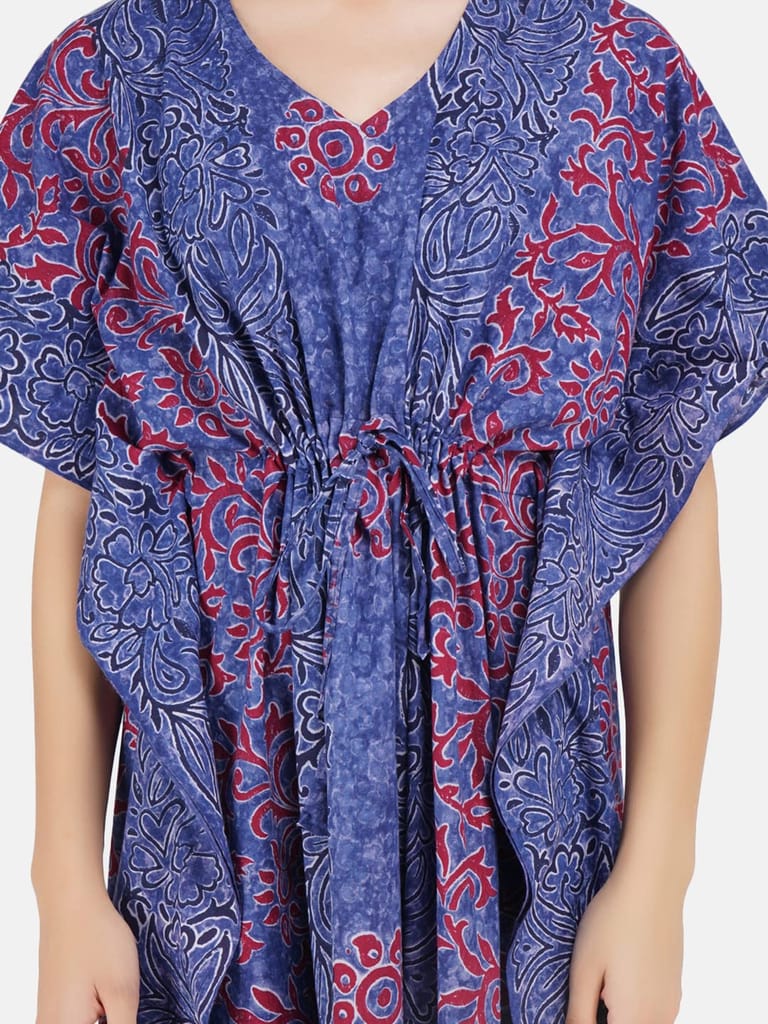 KOI SLEEPWEAR Cotton Kaftan Free Size Nighty Night Gown Sleepwear Blue