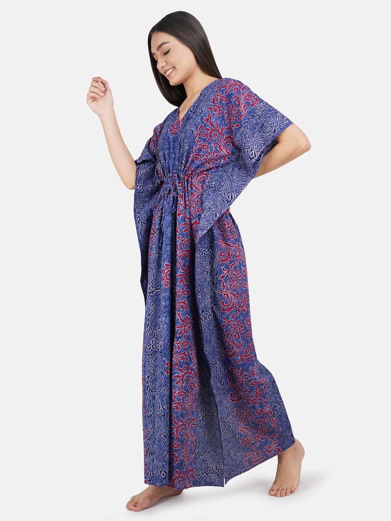 KOI SLEEPWEAR Cotton Kaftan Free Size Nighty Night Gown Sleepwear Blue