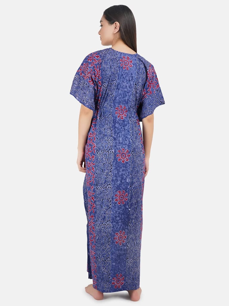 KOI SLEEPWEAR Cotton Kaftan Free Size Nighty Night Gown Sleepwear Blue