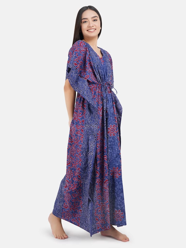 KOI SLEEPWEAR Cotton Kaftan Free Size Nighty Night Gown Sleepwear Blue