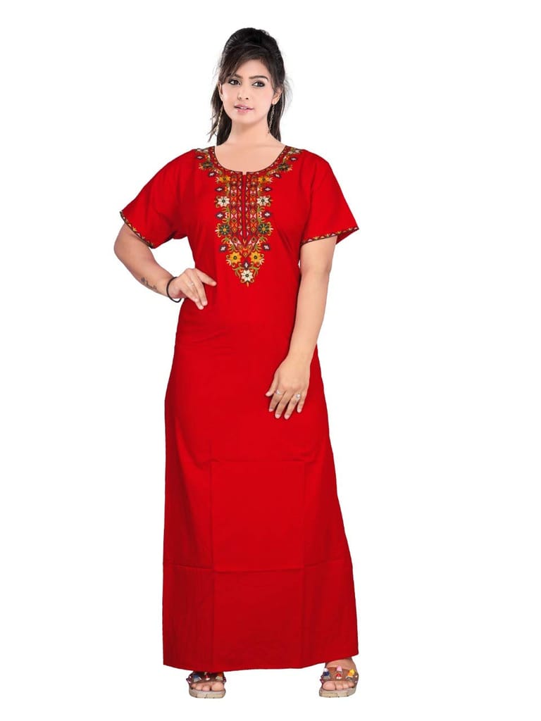 VALENCIA SLEEPWEAR Floral Embroidery Gown Maxi Nightwear Nighty Lizzy Bizzy Soft Fabric Length Night Slip